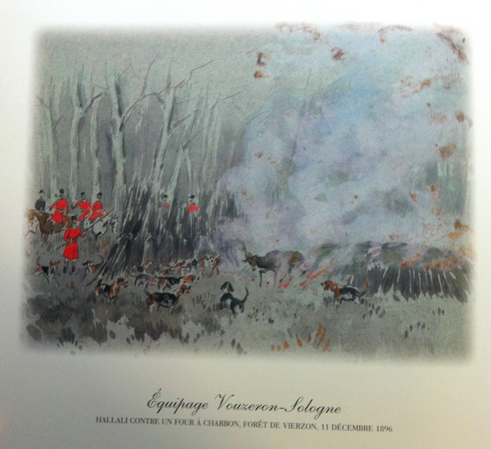 Hallali en forêt de Vierzon - Illustration tirée de l'ouvrage La Vénerie française contemporaine (1914) - Le Goupy (Paris)